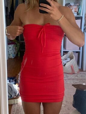 Target Strapless Red Bodycon Mini Dress with Front Tie